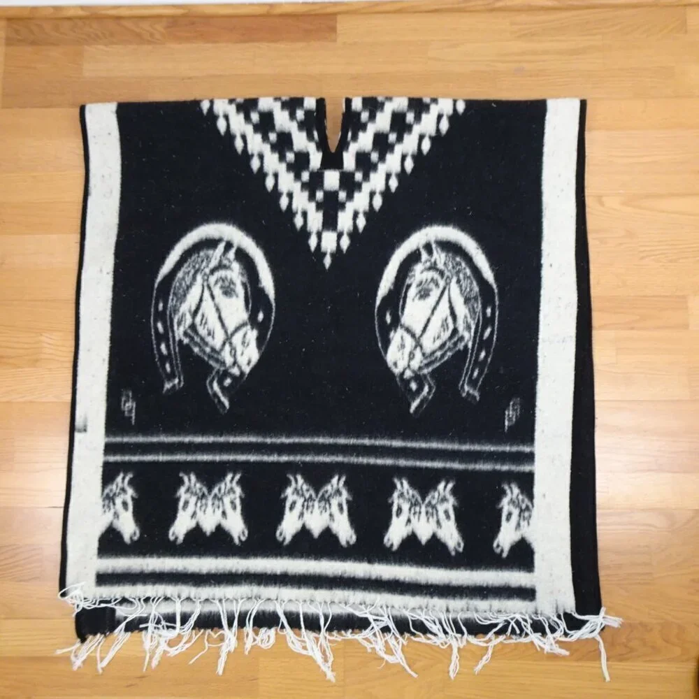 Vintage Western Poncho Equestrian Fringed Rare Wool? Handmade?